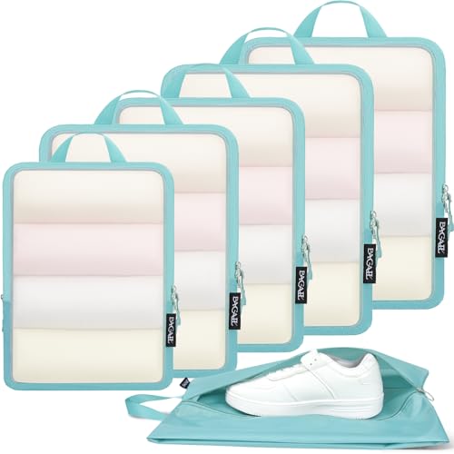 BAGAIL 6 Set Ultralight Compression Packing Cubes Packing Organizer for Travel Accessories Luggage Suitcase Backpack - color: DustyBlue70D, style: Mesh Pattern