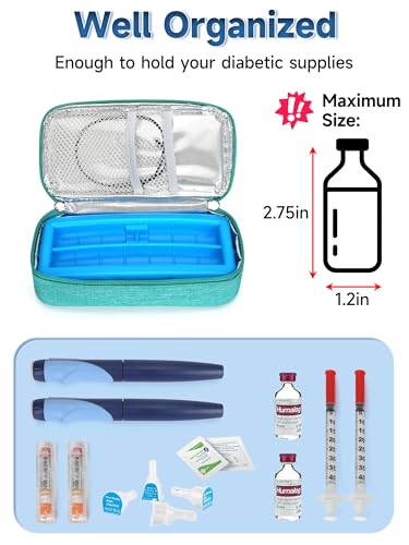 YOUSHARES Insulin & peptide Cooler Travel Case for Pen & Vials, Temperature Display Diabetic Med Cooling Bag with Protective Ice Brick, TSA Approved Refrigerated Diabetes Supplies Carrying Organizer - color: 01_Green