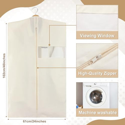 Aliceset 6 Pcs 24 x 40 Inches Cotton Garment Bags for Hanging Clothes, Canvas Suit Bags for Clothes Coats Jackets Shirts Closet Storage Travel Gusseted Hanging Garment Cover - size: 40inches
