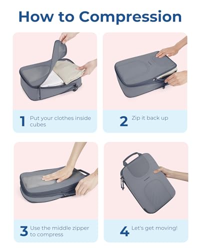 BAGSMART Compression Packing Cubes, 6 Set Packing Cubes for Suitcases, Lightweight Suitcases Organizers Bag Set & Compression Travel Cubes, Travel Essentials Packing Organizers - color: 04-Grey