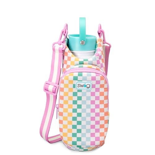 Swig Life Water Bottle Sling Bag, Water Bottle Holder with Adjustable Strap, Carrier Bag with Zippered Phone Pocket, Holds 36oz (Check Mate) - color: Check Mate