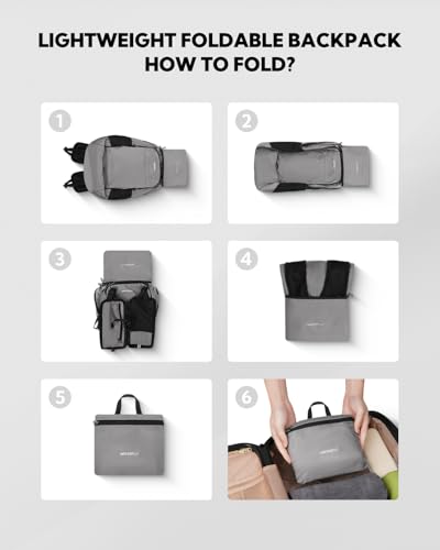 WATERFLY Packable Lightweight Small Backpack: 15L Foldable Mini Hiking Daypack - Ultralight Compact Day Pack for Women Men Outdoor Travel Camping Walking - Gray - color: Grey