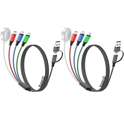 Travel Essentials,Multi Charging Cable for Apple Watch Charger/iPhone Charger/Samsung Charger,USB A & Type C Power Cable for iWatch Ultra/10-2/iPhone 17-11/Samsung S26,Serial Cables,Car[1.2M] - color: 2-Multicolor+Multicolor, size: 1.2M