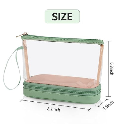 Ethereal Clear Makeup Bag, Green TSA Approved Toiletry Bag with Brushes Compartment Small Travel Make up Bags for Women - color: 08-green clear
