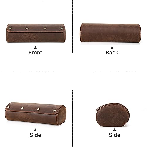Personalized Custom Name Watch Case Roll Organizer, Luxury Genuine Leather Travel 3-Watches Case For Watch and Bracelet (05 Coffee) - color: 05 Coffee