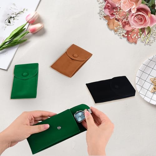 8 Pcs Velvet Watch Pouch Portable Watch Pouch Single Watch Travel Case Watch Storage Bag Luxury Gift Bag with Snap Button for Jewelry Watch Organizer (Green) - color: Green