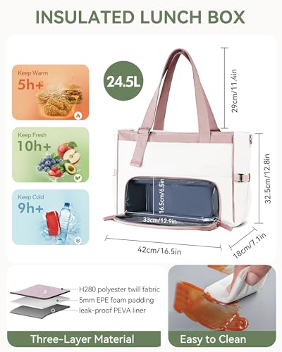 HOMESPON Lunch Bag, 24.5L Large Tote Bag for Women, Laptop Bag Fits 15.6" with Insulated Lunch Compartment & Shoulder Strap, Work Tote for Nurse, Teacher, Office, Commute, Travel, Beige-pink - color: Pink