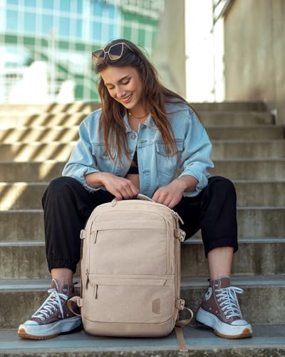BAGSMART Compression Travel Backpack, 40L Expandable Carry On Backpack with Packing Cubes, Water Resistant Weekender Backpack Fits 17 Inch laptop, Large Overnight Luggage Daypack with Shoe Bag, Khaki - color: Khaki