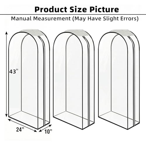 Clear Garment Bags for Hanging Clothes 3-piece set 43inches Storage Bags With Zipper for Shirts, Suit,Jackets,Coats,Sweater,Short Skirt,Gowns,etc. - size: 43inch