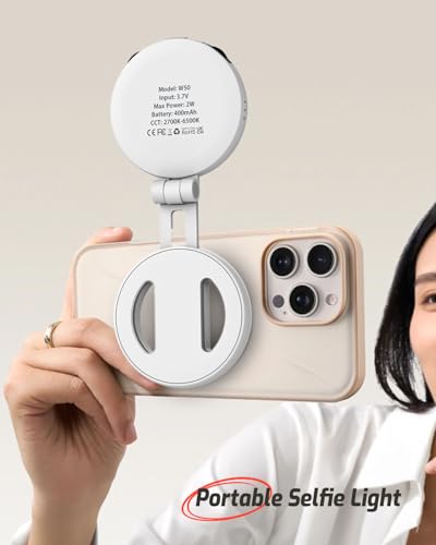 Magnetic Portable Selfie Light for iPhone - Phone Ring Light Rechargeable for Camera Picture Make up Photos Video Conferences LED Selfie Ring Fill Light TikTok/Zoom Calls/Video Conference - color: black-white
