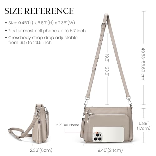 befen Anti Theft Genuine Leather Crossbody Bags for Women Handbags and Shoulder Basg with Built in Wallet RFID Leather Purse - color: Grey