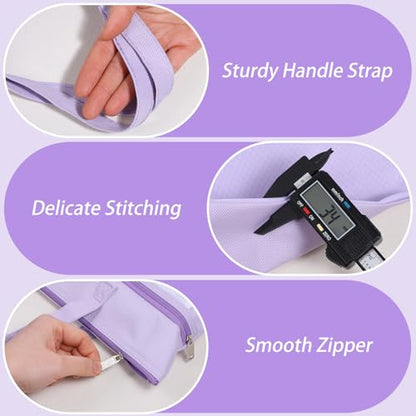 Large Zipper Pouch with Handle, 11 x 13.7 in Mesh Zipper Pouch Waterproof Double Pocket Organizer Bag, A4 Size Foldable File Storage for Documents Travel Art Supplies Office Use (Purple)