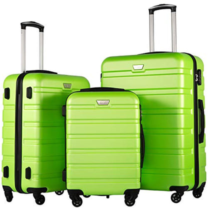 Coolife Luggage 3 Piece Set, Lightweight Durable Hardshell Suitcase set with 360° Spinner Wheels, TSA-approved Lock, Checked Family Travel Luggage sets, 20/24/28 Inch, Apple Green - color: Apple Green, size: 20in24in28in