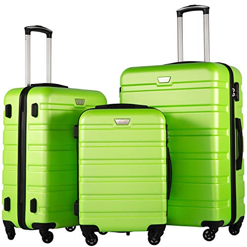 Coolife Luggage 3 Piece Set, Lightweight Durable Hardshell Suitcase set with 360° Spinner Wheels, TSA-approved Lock, Checked Family Travel Luggage sets, 20/24/28 Inch, Apple Green - color: Apple Green, size: 20in24in28in