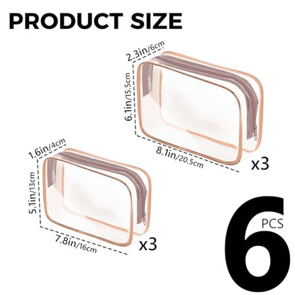AURUZA 6 Pack Travel Toiletry Bag, Clear Makeup Bag, TSA Approved Cosmetic Bag with Zipper, Clear Organizer Carry on Bag for Women, PVC Cosmetic Pouch (Rose Pink, 6 Packs) - color: Rose Pink