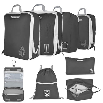 8 Set Expandable Compression Packing Cubes for Suitcases Travel Essentials Carry On Waterproof Storage Bag With Dry And Wet Separation Black - color: Black