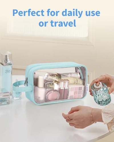 Narwey Clear Travel Toiletry Bags for Traveling Toiletries Men Women, Clear Makeup Bag Cosmetic Bag with Zipper, Make Up Pouch Organizer Bag with Handle, Skincare Beach Snack Medicine Bag, Green - color: Clear-Mint Green