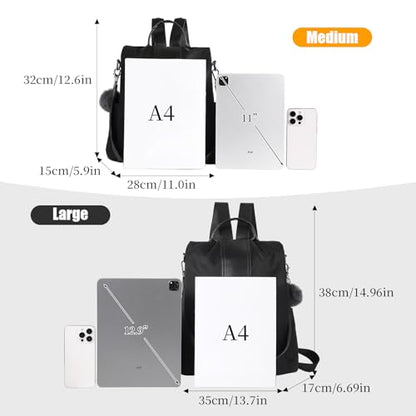 PINCNEL Women Backpack Purse Waterproof Nylon Anti-theft Rucksack Lightweight Shoulder Bag - color: Black, size: Medium