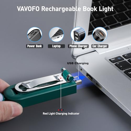 VAVOFO USB Rechargeable Book Light, Blue Light Blocking, Amber Light Clip On Bookmark Shaped Reading Light, Eye Care 6 LEDs Book Light for Bookworms Reading in Bed with 9 Lighting Modes (Dark Green) - color: Dark Green