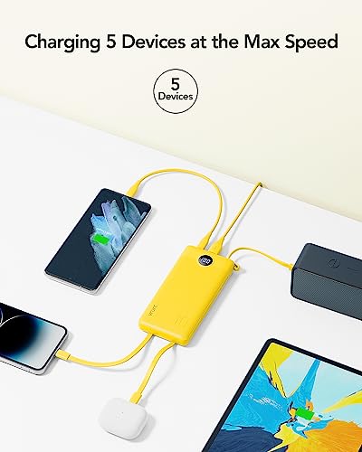 VRURC Portable Charger with Built-in Cables, USB C Portable Phone Charger 10000mAh, Lightweight Power Bank with 5 Output 2 Input Compatible with Smart Phones,Samsung,Android etc-Yellow(1 Pack) - color: Yellow