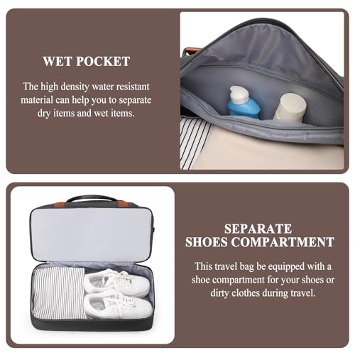 Weekender Bags for Women,Travel Duffle Overnight Bag with Shoe Compartment,Personal Item Carry On Bag,Black & Brown,Large,3 Pcs Set - color: B-BlackBrown-3PCS-4051, size: Large
