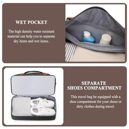 Weekender Bags for Women,Travel Duffle Overnight Bag with Shoe Compartment,Personal Item Carry On Bag,Black & Brown,Large,3 Pcs Set - color: B-BlackBrown-3PCS-4051, size: Large