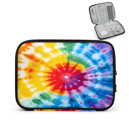 Cable Organizer Tie Dye Rainbow Electronics Travel Organizer Case Tech Accessories Pouch Waterproof Cord Storage Bag for Power Bank Charger Phone Earphone - color: Tie Dye