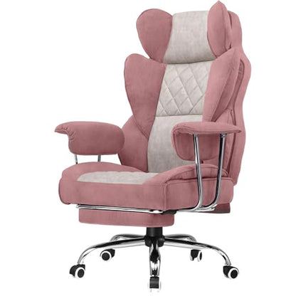GTPLAYER Gaming Chair,Office Chair with Pocket Spring Lumbar Support, Ergonomic Comfortable Wide Office Desk Computer Chair with Outward Fixed Soft Armrests and Footrest (Fabric, Pink) - color: Pink Grey