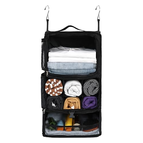 Surblue Hanging Shelves Travel Storage Bag Compression Packing Cube for Suitcase Collapsible with Extension Layer Large Capacity, Black,XL - color: A-Black, size: XL 13*10.2*23.2in