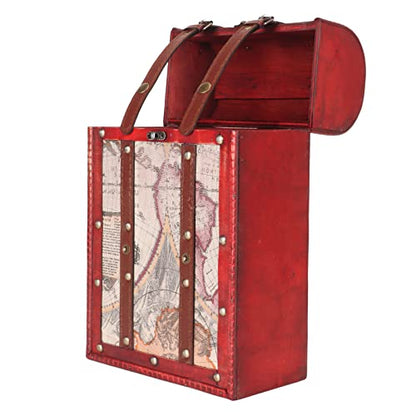 Wine Box, 2 Bottles Antique Wine Bottle Box with Lid and Handle Travel Wine Gift Box, Handmade Premium Wine Carrier Case for Home Bar Decor and Wine Collection
