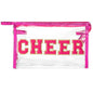Y1tvei CHEER Clear Makeup Bag - Preppy Rose Red Cheer Chenille Patch Cosmetic Pouch Extra Large PVC Transparent Toiletry Carry Bag Portable Waterproof Travel Organizer Cheer Gift for Cheerleader - color: Rose red CHEER Rose Red
