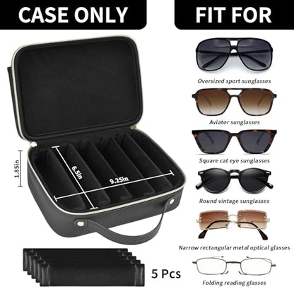 Travel Sunglasses Organizer Case with Adjustable Dividers for 6 Pairs-Portable Eyeglasses Storage Box for Men & Women