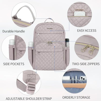 KROSER Laptop Backpack for Women 15.6 Inch Stylish Daypack with USB Charging Port, Water-repellent Nylon Backpack for Travel/Business, Dusty Pink - color: Dusty Pink