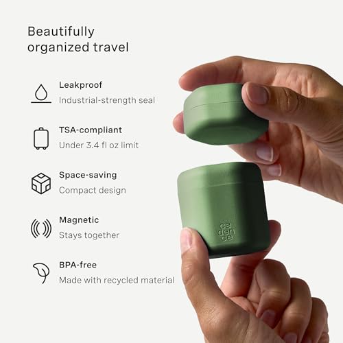 Cadence Travel Containers - Daily Routine Capsule Set - Magnetic Containers with Lids,4 Flex Mediums (1.32oz) & 3 Flex Smalls (0.56oz) - Shampoo, Conditioner, Body Wash, Pills, & More - Eucalyptus - color: Eucalyptus