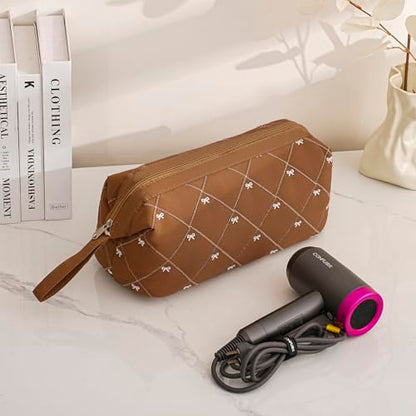 RSRSLEII Large Quilted Hair Tools Travel Bag with Bow Pattern,Waterproof Hair Styling Accessories Storage Case for Shark FlexStyle, Dyson Airwrap Hair Dryer, Curling Iron, Revlon Hair Tools(Brown) - color: 05Brown