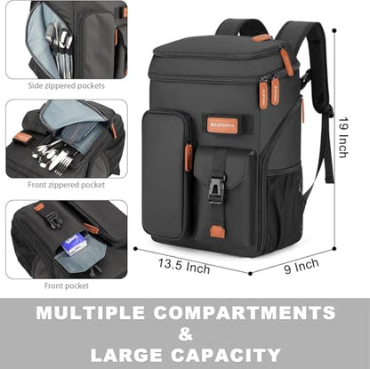 BAGPARKK Insulated Cooler Backpack,33/45 Cans Multifunctional Double Deck Leakproof Cooler Bag with Sternum Strap,Large Capacity Lightweight Travel Camping Beach Backpack - color: Black, size: 45Can