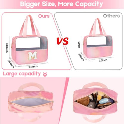 Personalized Initial Clear Makeup Bag Pink Cosmetic Bag Set Large Travel Toiletry Bag, Cute Clear Make Up Bags Organizer Bag for Girlfriend Teacher Gifts Teen Girl Gifts Trendy Stuff K (Pink) - color: Pink, style: K