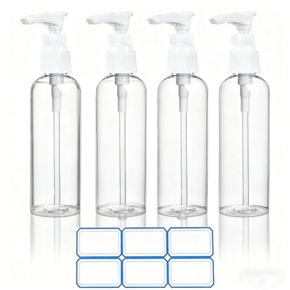DTDNZKN 4 Pack 3.4 Oz (100ml) TSA Approved Travel Pump Bottles for Toiletries Clear Travel Size Bottles Leak Proof with Labels