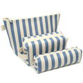 3 Pcs Makeup Bag Set Striped Canvas Purse Cosmetic Bag For Women Travel Toiletry Pouch Organizer pencil case (Blue-White) - color: Blue-White