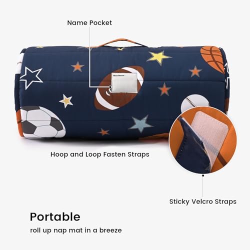 PHF Soft Toddler Nap Mat with Removable Pillow, Rollup Design Kids Sleeping Mat, Slumber Bags for Boys, 55"x23" Toddler Sleeping Bag for Daycare Preschool Travel Camping, Ball - color: Ball