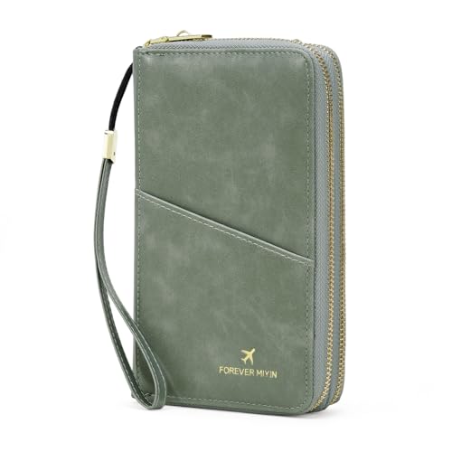 GOIACII Passport Wallet Travel Crossbody Bags for Women Wristlet Phone Purse Double Zip Vegan Leather Green - color: A05 Green