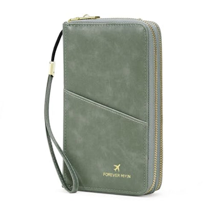 GOIACII Passport Wallet Travel Crossbody Bags for Women Wristlet Phone Purse Double Zip Vegan Leather Green - color: A05 Green
