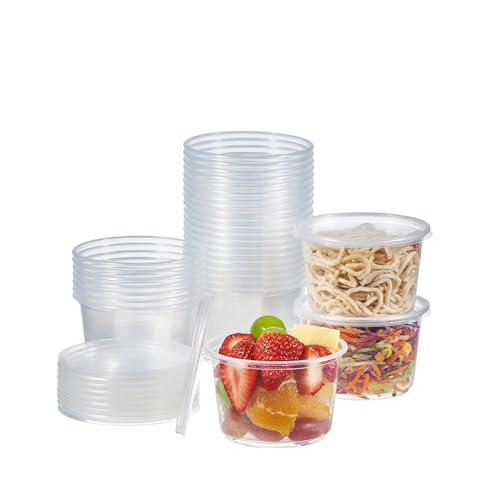 Jaluxing [150 Set - 16 oz. Plastic Deli Disposable Food Storage Containers With Airtight Lids