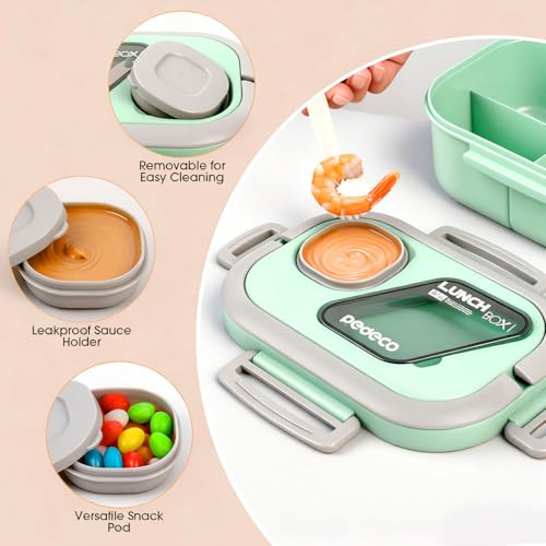 PEDECO Green Lunch Box Set with Bag & Utensil, Leak Proof for Women Men Kid | 2-tier stackable container with sauce pod,Insulated bag keeps food hot or cold,Microwave & dishwasher safe,for women men - color: Green