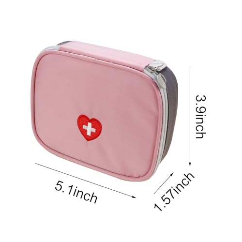 Portable Mini First Aid Pouch, Empty Travel Medicine Bag Double Zippers Handy Pills Pocket for Travel Home, Small Size (Pink) - color: Pink