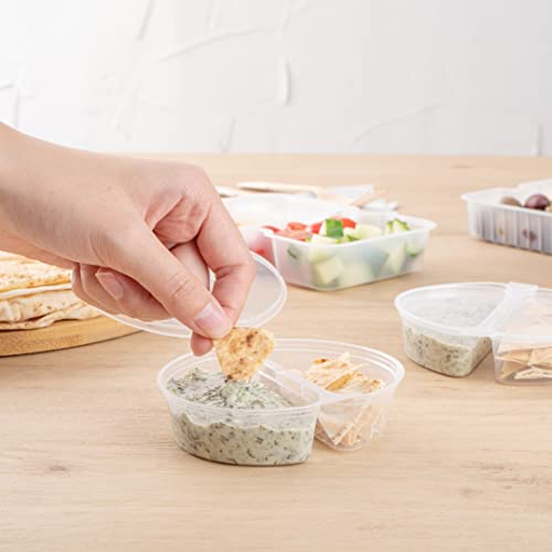 Restaurantware Futura 4 Ounce Snack Containers 100 Microwavable Sauce Containers - 2 Compartments Hinged Lid Clear Plastic Portion Cups For Condiments Or Dips - size: 6 oz