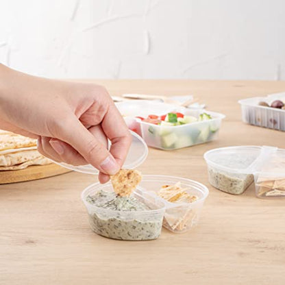 Restaurantware Futura 4 Ounce Snack Containers 100 Microwavable Sauce Containers - 2 Compartments Hinged Lid Clear Plastic Portion Cups For Condiments Or Dips - size: 6 oz