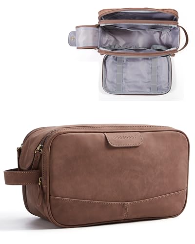 BAGSMART LargeToiletry Bag for Men, Soft Matte PU Leather Travel Bag for Toiletries, Dopp Kit Water Resistant Shaving Bag for Bathroom Shower-Light Brown - color: Light Brown (Soft Matte), size: Large-8L