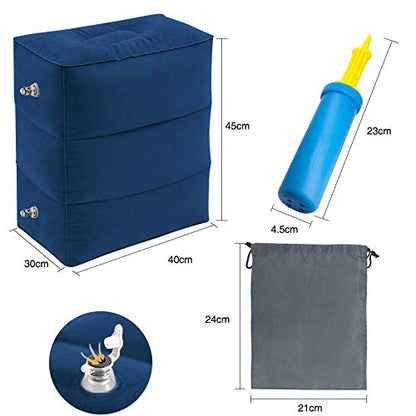 Travel Foot Rest Pillow, Portable Inflatable with Double Hand Pump Adjustable Three Layers Height Pillow for Foot Rest on Airplanes,Cars,Buses,Trains,Office Kids to Sleep on Long Flights (Blue 2) - color: Blue 2