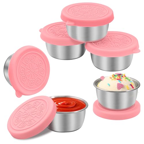 LIEMAND 6x1.6 oz Salad Dressing Container to Go, Leakproof Reusable Stainless Steel Small Container with Lid,Sauce Containers for Lunch box,Picnics,Travel,Office and Meal Prep - color: Soft Pink, size: 1.6oz